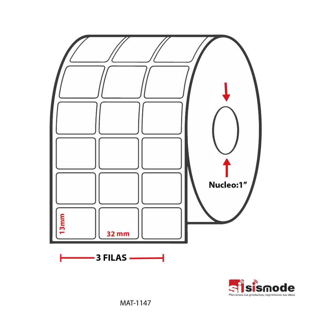 Etiqueta para Impresora Térmica 13MM ANCHO 32MM NUCLEO  1" 3 FILA (S) 13875 ETIQ X ROLLO