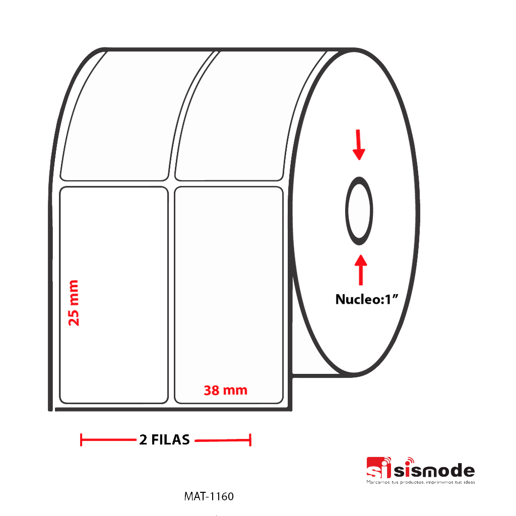 ETIQUETA PARA IMPRESORA TÉRMICA SEMI RECUBIERTO  AVANCE 25 MM ANCHO 38 MM NUCLEO 1” 2 FILA (S)  5286 ETIQ X ROLLO