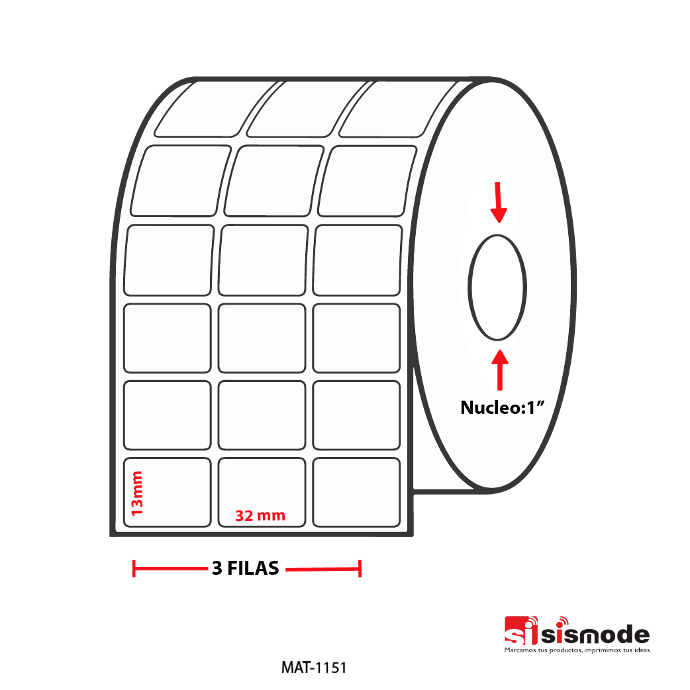 ETIQUETAS PARA IMPRESORA DE  TERMO TRANSFERENCIA AVANCE 13MM  ANCHO 32MM  NUCLEO 1" 3 FILA (S) 13875 ETIQ X ROLLO