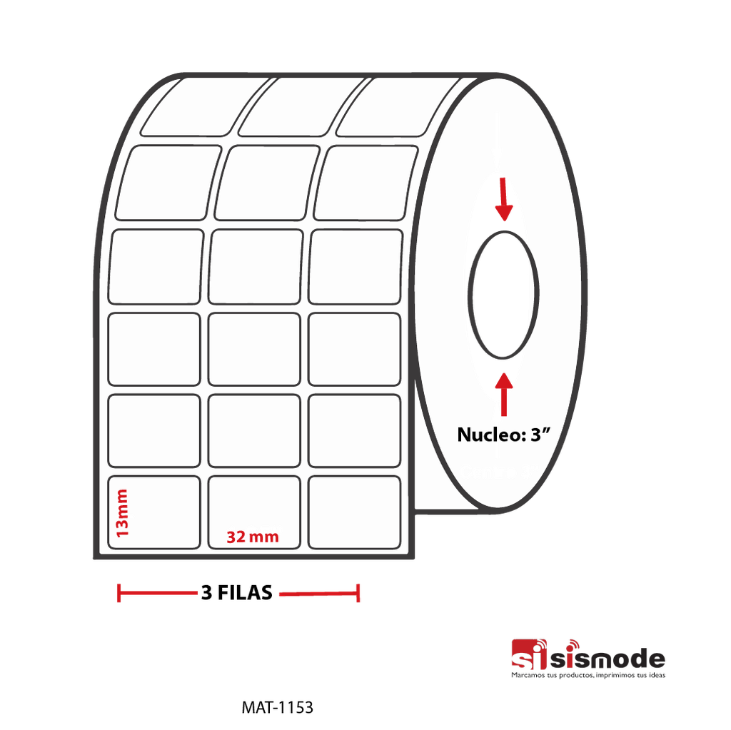 ETIQUETAS PARA IMPRESORA DE TERMO TRANSFERENCIA  AVANCE 13MM  ANCHO 32MM  NUCLEO 3" 3 FILA (S) 28125 ETIQ X ROLLO
