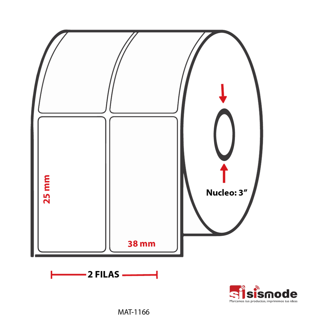 ETIQUETAS PARA IMPRESIÓN  TERMO TRANSFERENCIA  TROQUELADA AVANCE 25 MM ANCHO 38 MM NUCLEO 3” 2 FILA (S) 10714 ETIQ X ROLLO