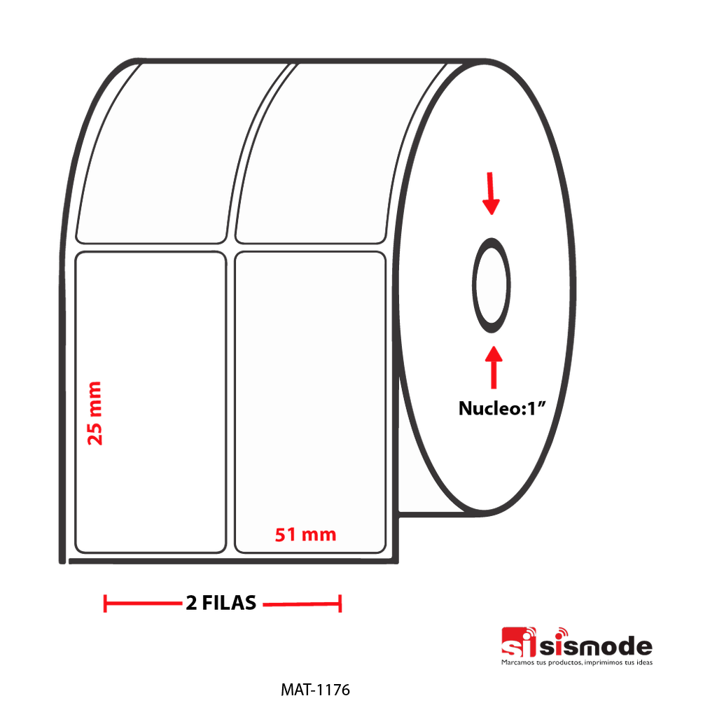 ETIQUETAS PARA IMPRESIONES  TERMO TRANSFERENCIA  AVANCE 25MM ANCHO 51 MM NUCLEO 1” 2 FILA (S) 5286 ETIQ X ROLLO