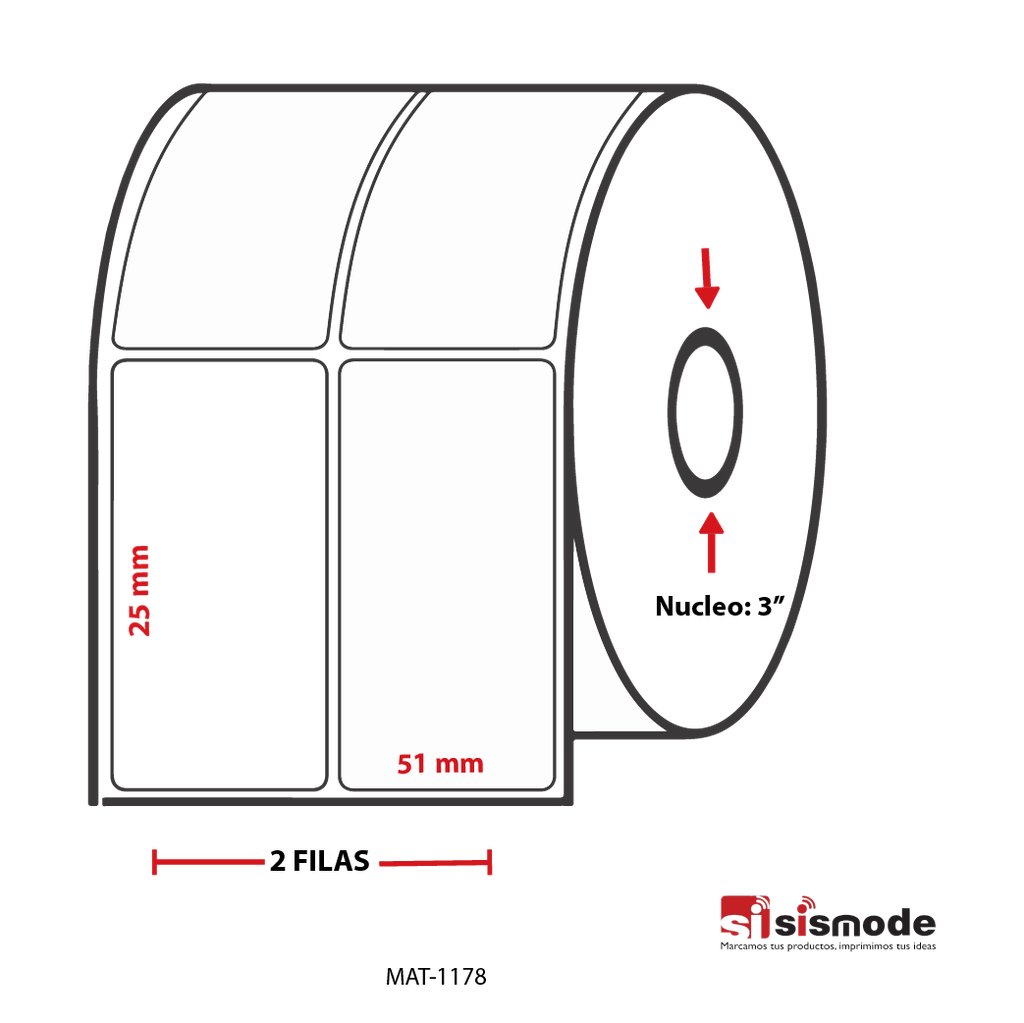 ETIQUETAS PARA IMPRESIONES  TERMO TRANSFERENCIA AVANCE 25MM ANCHO 51 MM NUCLEO 3” 2 FILA (S) 10714 ETIQ X ROLLO