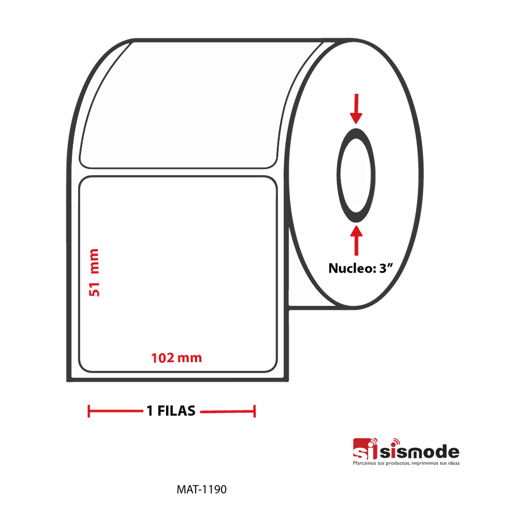 ETIQUETAS PARA IMPRESIÓN  TERMICO SEMIPROTEGIDO AVANCE 51 MM ANCHO 102 MM NUCLEO 3” 1 FILA (S) 2778 ETIQ X ROLLO