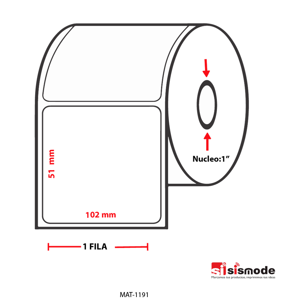 ETIQUETAS PARA IMPRESIÓN  TERMO TRANSFERENCIA AVANCE 51 MM ANCHO 102 MM NUCLEO 1” 1 FILA (S) 1370 ETIQ X ROLLO