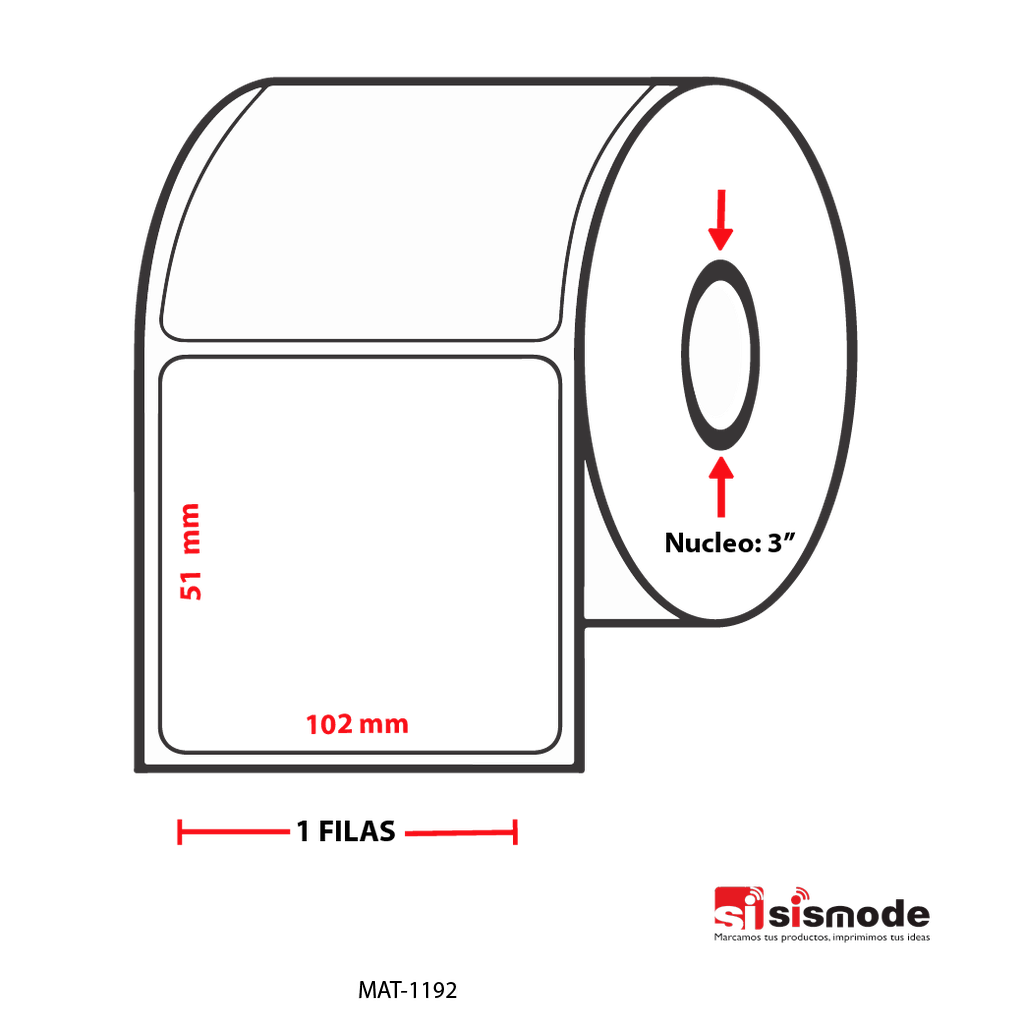 ETIQUETAS PARA IMPRESIÓN  TERMO TRANSFERENCIA AVANCE 51 MM ANCHO 102 MM NUCLEO 3” 1 FILA (S) 2770 ETIQ X ROLLO