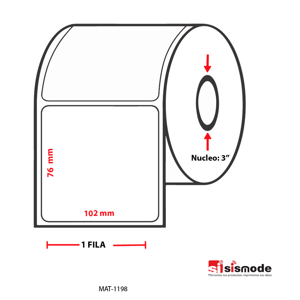 ETIQUETAS PARA IMPRESIÓN  TERMO TRANSFERENCIA AVANCE 76 MM ANCHO 102 MM NUCLEO 3” 1 FILA (S) 1899 ETIQ X ROLLO
