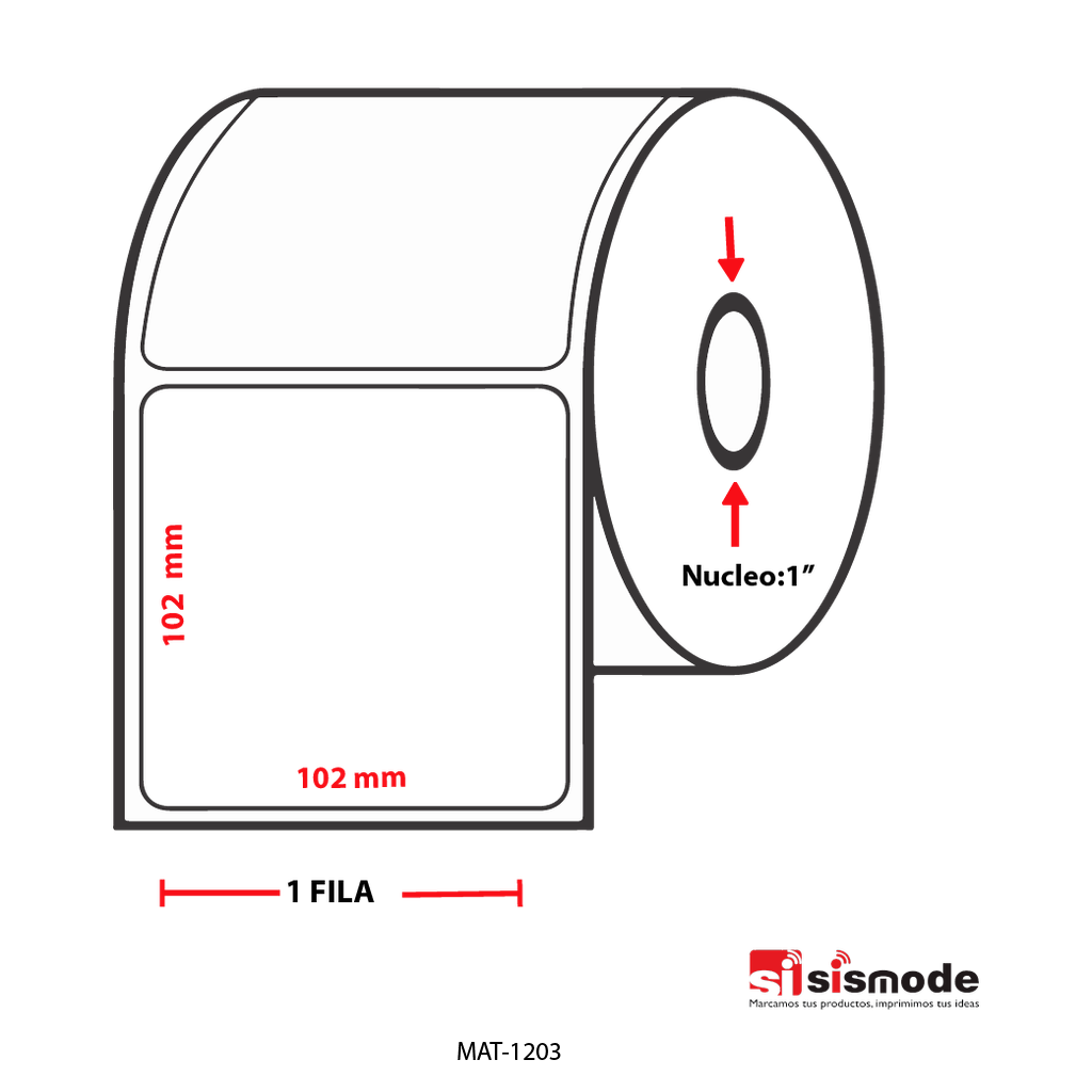 ETIQUETAS PARA IMPRESIÓN  TERMO TRANSFERENCIA AVANCE 102MM  ANCHO 102MM  NUCLEO 1" 1 FILA (S) 705 ETIQ X ROLLO