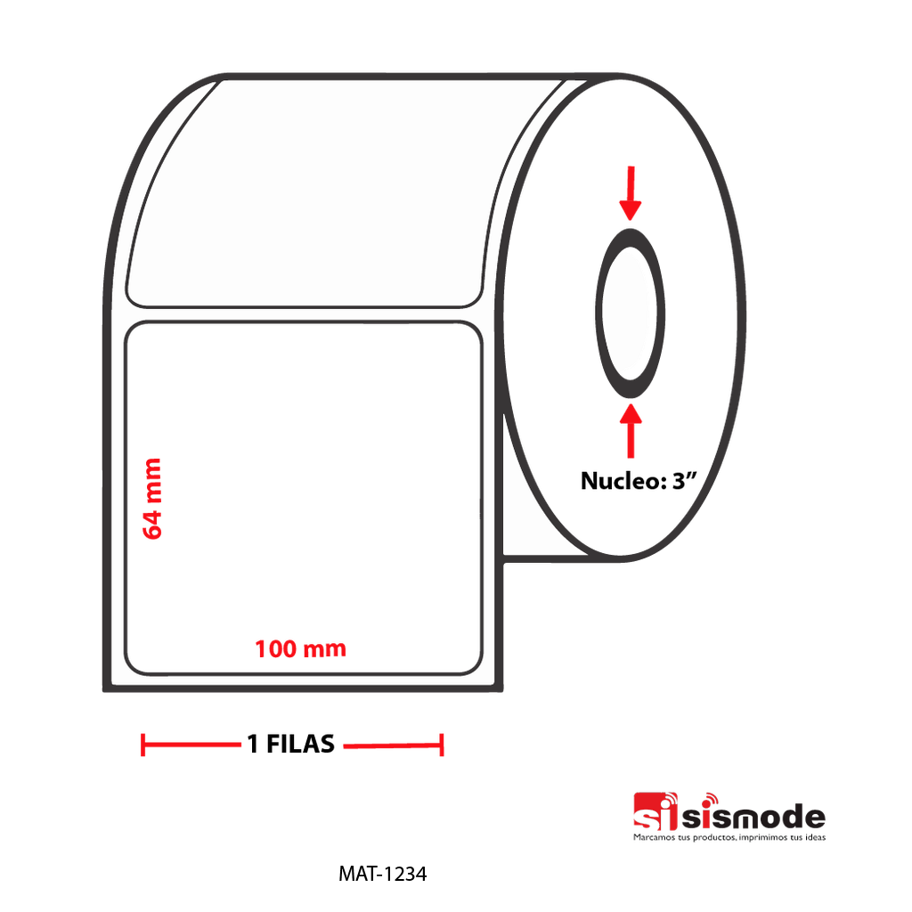 ETIQUETAS PARA IMPRESIÓN  TERMO TRANSFERENCIA AVANCE 64 MM ANCHO 100 MM NUCLEO 3” 1 FILA (S)2239 ETIQ X ROLLO