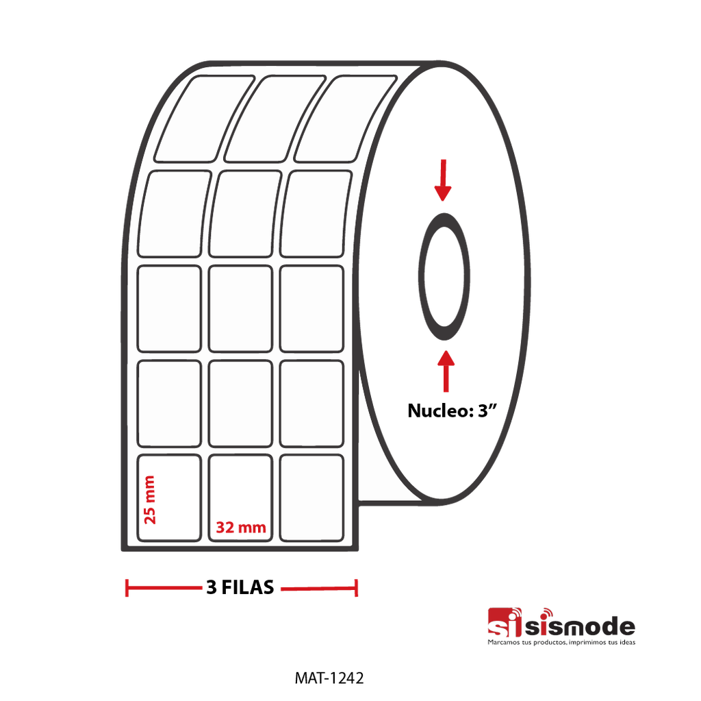 ETIQUETAS PARA IMPRESIÓN  TERMO TRANSFERENCIA  AVANCE 25  MM ANCHO 32 MM NUCLEO 3” 3 FILA (S)16071 ETIQ X ROLLO