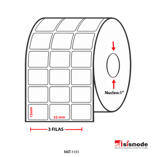 [MAT-1151] ETIQUETAS PARA IMPRESORA DE  TERMO TRANSFERENCIA AVANCE 13MM  ANCHO 32MM  NUCLEO 1" 3 FILA (S) 13875 ETIQ X ROLLO