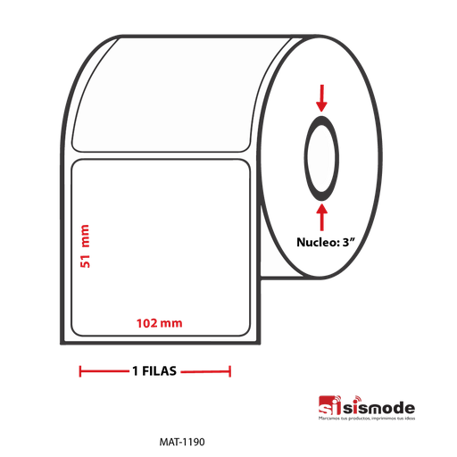 [MAT-1190] ETIQUETAS PARA IMPRESIÓN  TERMICO SEMIPROTEGIDO AVANCE 51 MM ANCHO 102 MM NUCLEO 3” 1 FILA (S) 2778 ETIQ X ROLLO