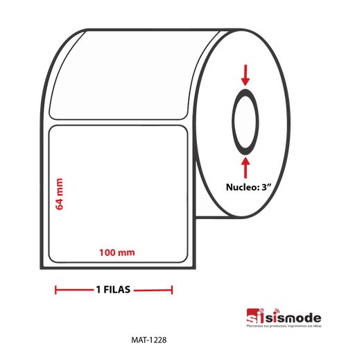 [MAT-1228] ETIQUETAS PARA IMPRESIÓN  TERMICO SEMI RECUBIERTO AVANCE 64 MM ANCHO 100  MM NUCLEO 3” 1 FILA (S) 2239 ETIQ X ROLLO